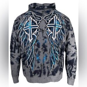 NWT Men’s Medium Xtreme Couture Foiled Graphics Hoodie With Crosses Tie-Dye